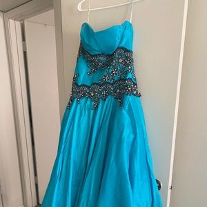 Teal with black beaded bodice Prom dress, bought from a bridal store, worn once